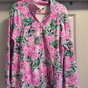 Lilly Pulitzer Skipper Popover XL - pink & green floral - 1/4 zip -  beautiful!